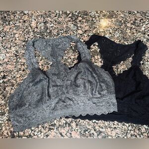 Set of 2! Felina Lace Bralette Bra Racerback Lingerie Stretch Gray & Black Large